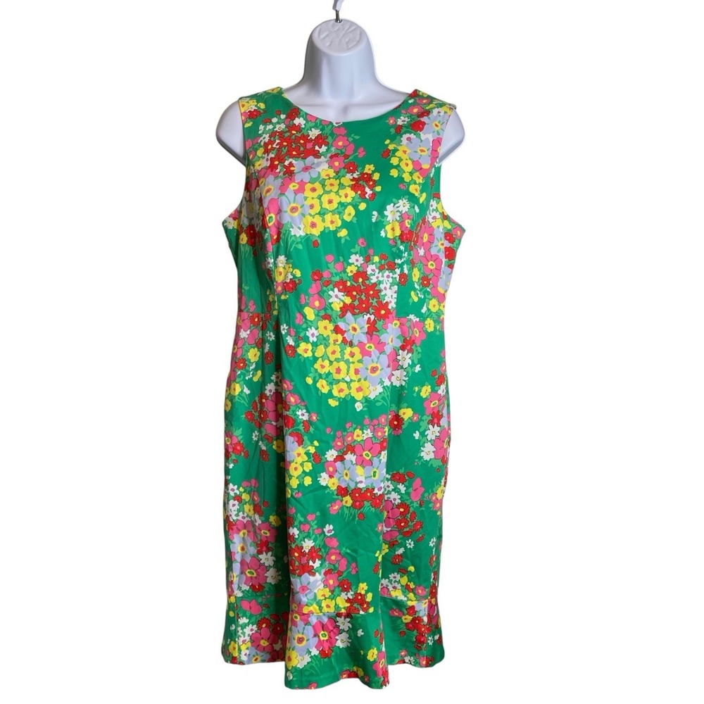 Talbots Women's Green Floral Sheath Dress Size 4 Fairy Botanical Vibrant Stretch